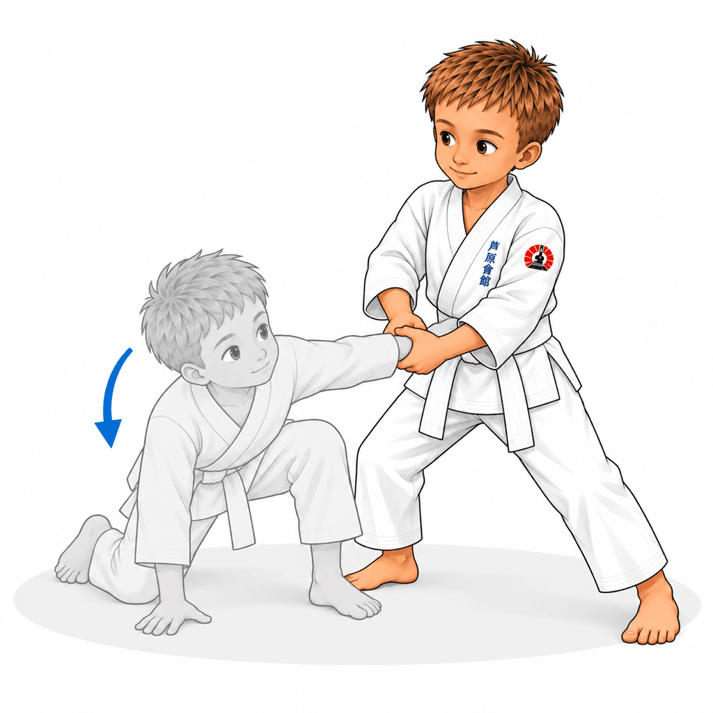 Šimon z SK Katana ukazuje Maki komi. Strh s navinutím a přetočením soupeřova těžiště v Ashihara Sabaki.